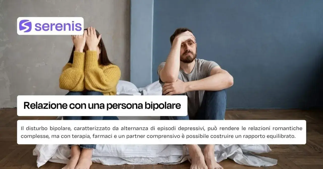 A couple sits apart on a bed, one covering their face, the other holding their head.
