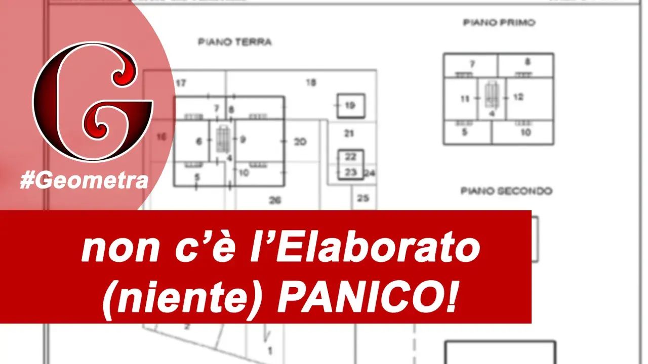 Disegno tecnico con planimetrie di piani. Il logo #Geometra e la scritta "non c'è l'Elaborato (niente) PANICO!" suggeriscono che i beni comuni non censibili sono gestiti con semplicità.
