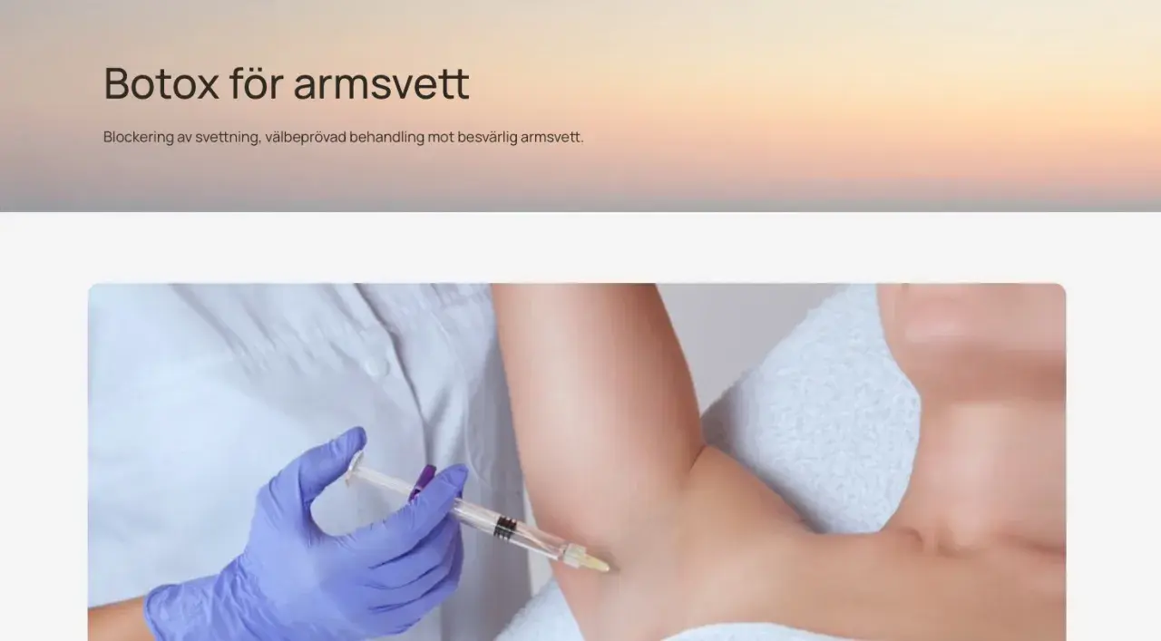 En person får botox under armarna för att blockera svettning. En välbeprövad behandling mot besvärlig armsvett.