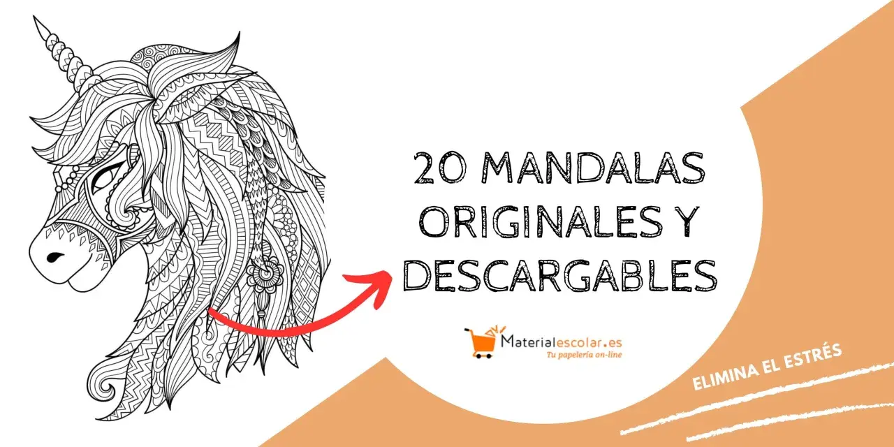 Un unicornio detallado, ideal para dibujos para copiar adultos. Descarga 20 mandalas originales y alivia el estrés.