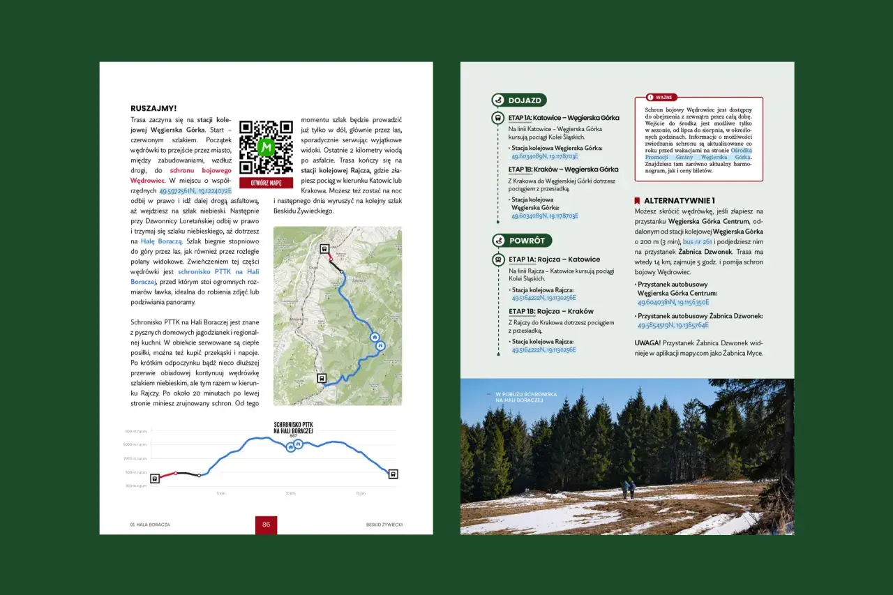 Trasa przez Beskid Żywiecki, od stacji Węgierska Górka do schroniska na Hali Boraczej, oferuje piękne widoki i ciekawe miejsca.