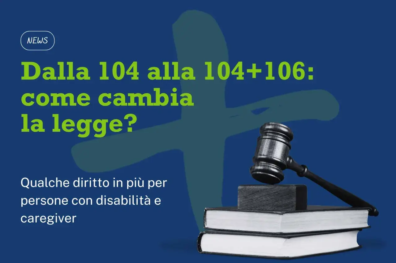 Legge 104: nuovi diritti per disabilità e caregiver. Martello da giudice su libri, simbolo di giustizia e aggiornamenti normativi.