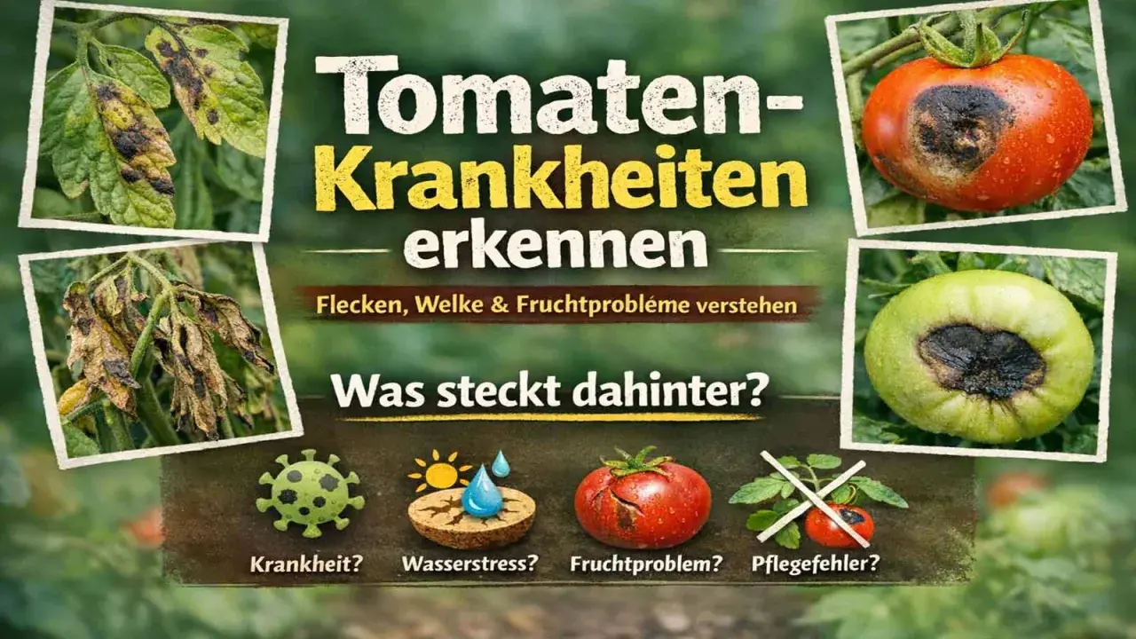 Tomaten-Krankheiten erkennen: Flecken, Welke & Fruchtprobleme verstehen. Was steckt dahinter? Krankheit, Wasserstress, Fruchtproblem oder Pflegefehler?