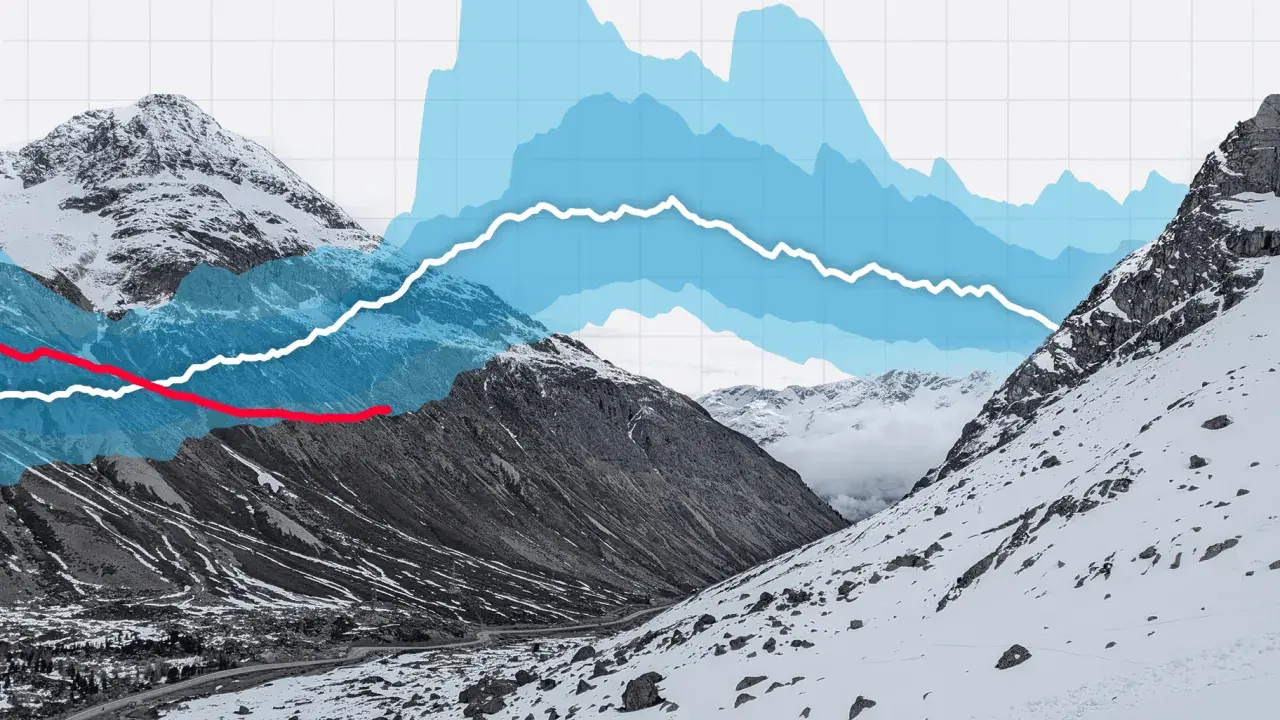 Berglandschaft mit Graphen, die die Schneefallgrenze in den Alpen darstellen.