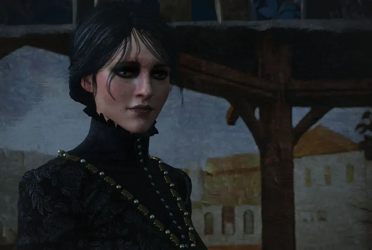Yennefer z Vengerbergu, w czarnej sukni z pereł i złota, patrzy z nadzieją na przyszłość. Czy w Wiedźmin 3 żyli długo i szczęśliwie?