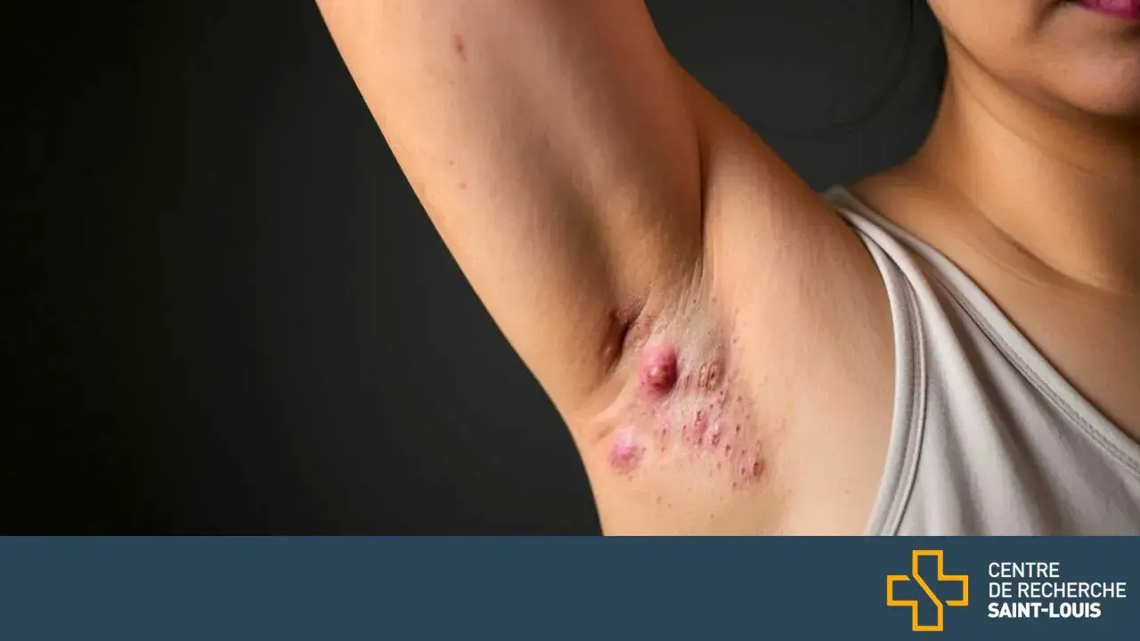Aisselle avec plusieurs boutons rouges et enflammés. Apprenez comment se débarrasser d'un bouton sous la peau.