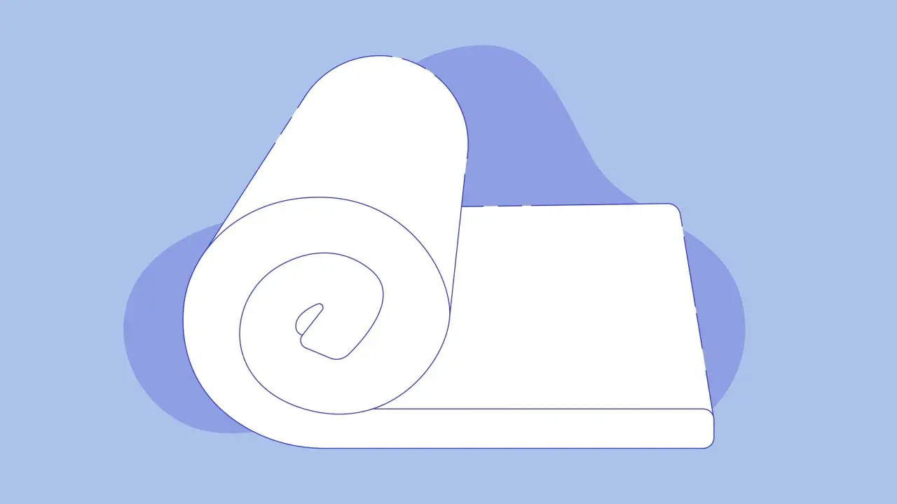 Illustration showing a rolled-up memory foam mattress, hinting at how to deflate memory foam mattress for storage or transport.