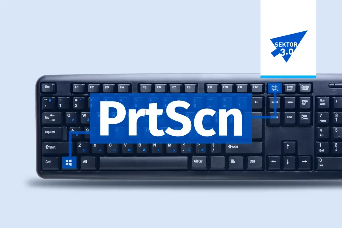 Klawiatura z napisem "PrtScn" i logo "SEKTOR 3.0". Dowiedz się, jak zrobic screen na Macu.