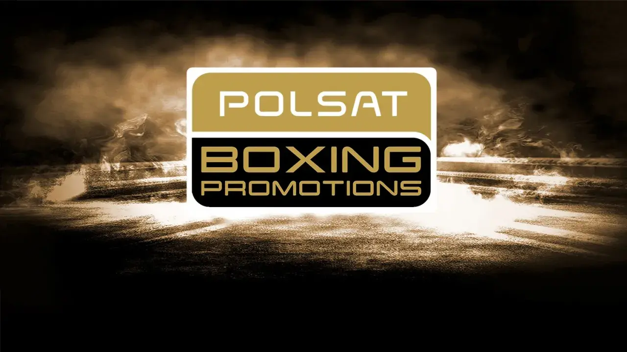Logo Polsat Boxing Night na tle dymu i światła.