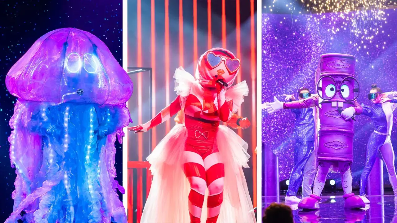Masked Singer-vinnarna: en lysande manet, en godisklubba och en lila burk med dansare.