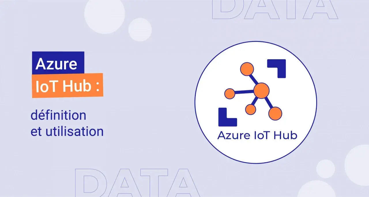 Azure IoT Hub : définition et utilisation. Icône représentant un réseau de points connectés et le logo Azure.