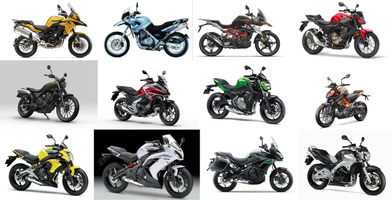 Kolekcja motocykli sportowych: żółty, niebieski, czarno-złoty, czerwony, zielony, srebrny i inne.