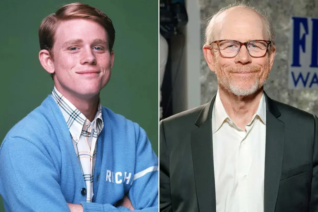 Ron Howard som ung skådespelare i blå kofta och som äldre man med glasögon.