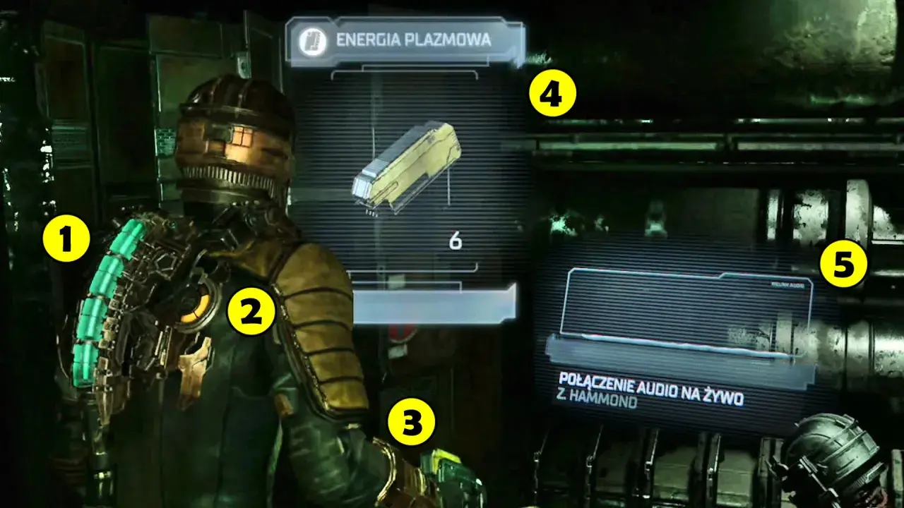 Isaac Clarke w Dead Space Remake. Poradnik pokazuje ekwipunek: plazmową energię i połączenie audio.