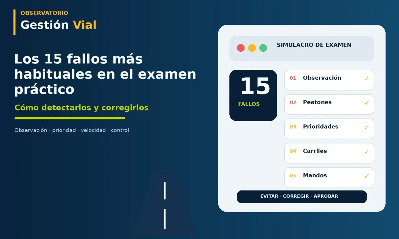 Los 15 fallos más habituales en el examen práctico. Aprende cuántas faltas deficientes se pueden tener para aprobar.