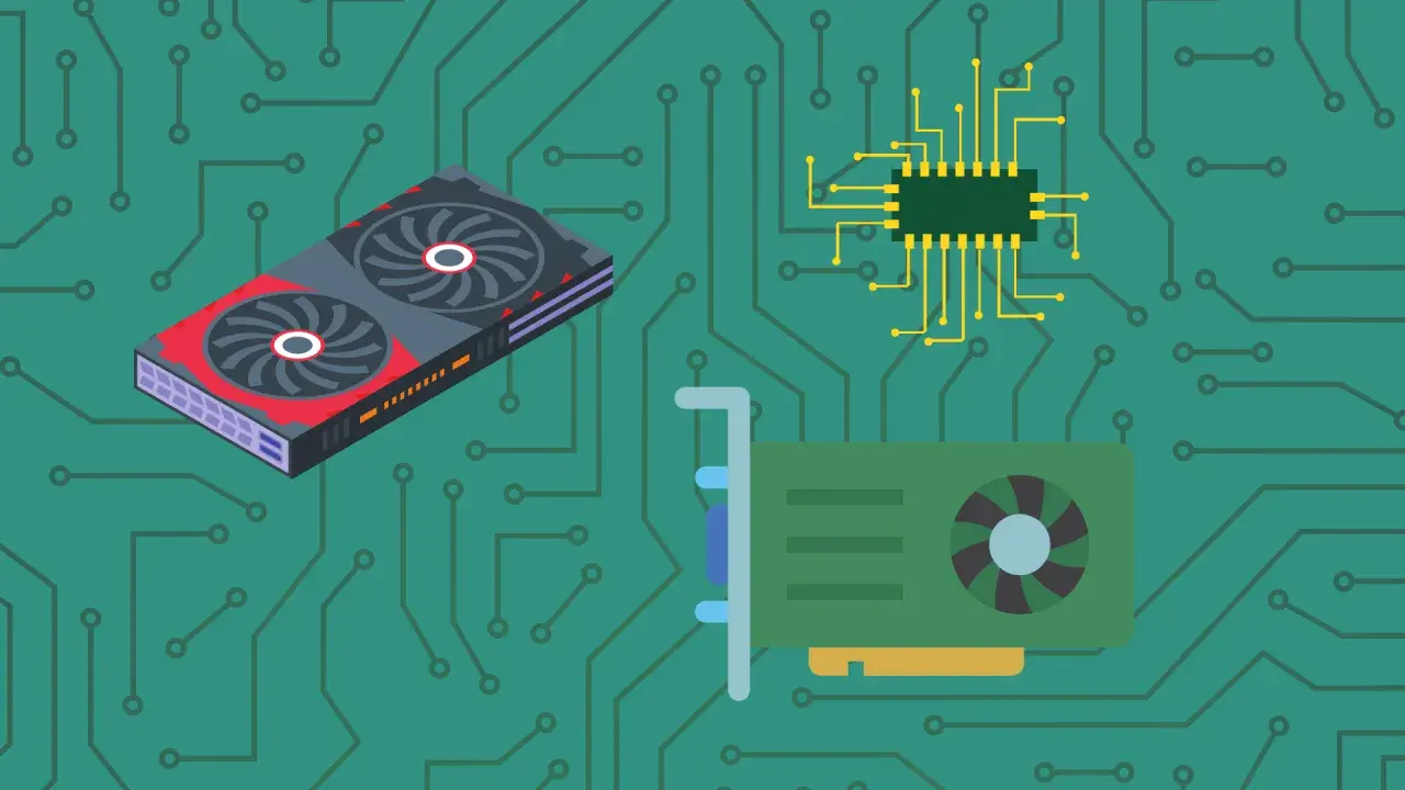 Illustration de composants informatiques sur un circuit imprimé. Apprenez comment connaitre sa carte graphique.
