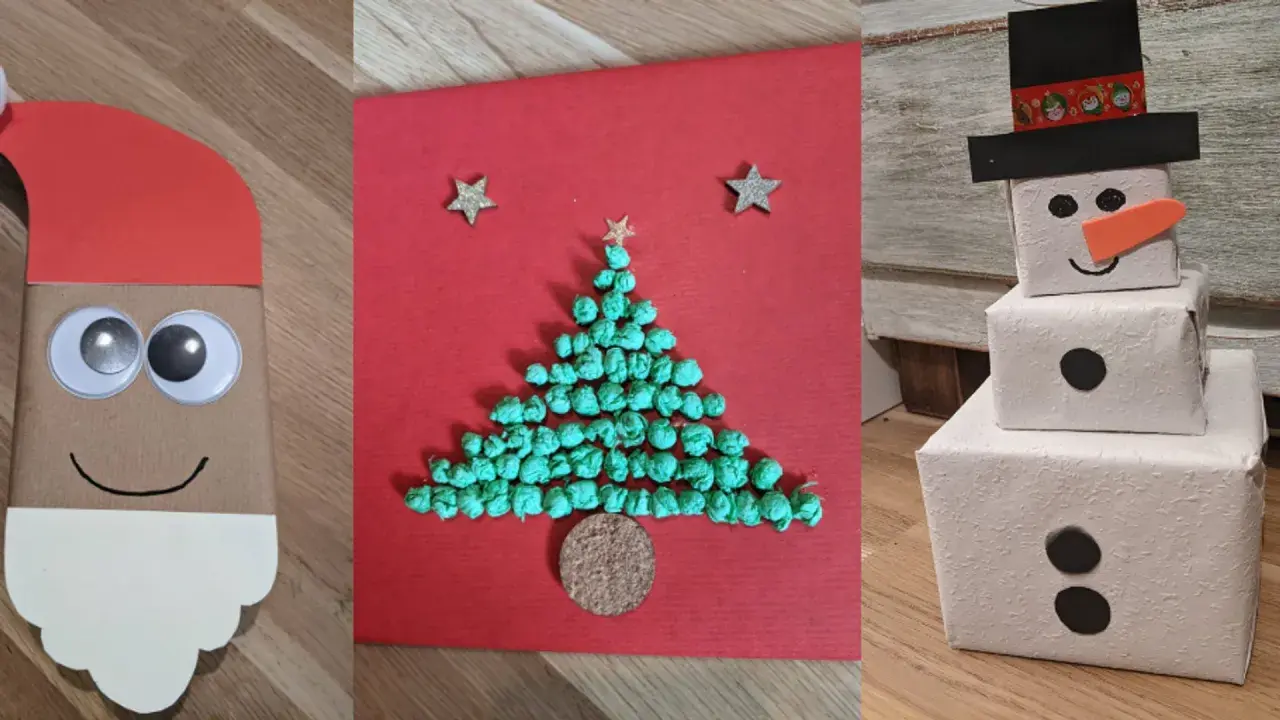 Kreative kinder geschenk einpacken ideen: Nikolaus, Weihnachtsbaum-Karte & Schneemann-Geschenk.