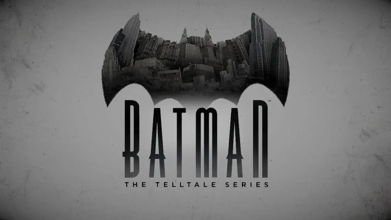 Logo gry Batman: The Telltale Series z Gotham w tle. Czekasz na batman telltale spolszczenie?