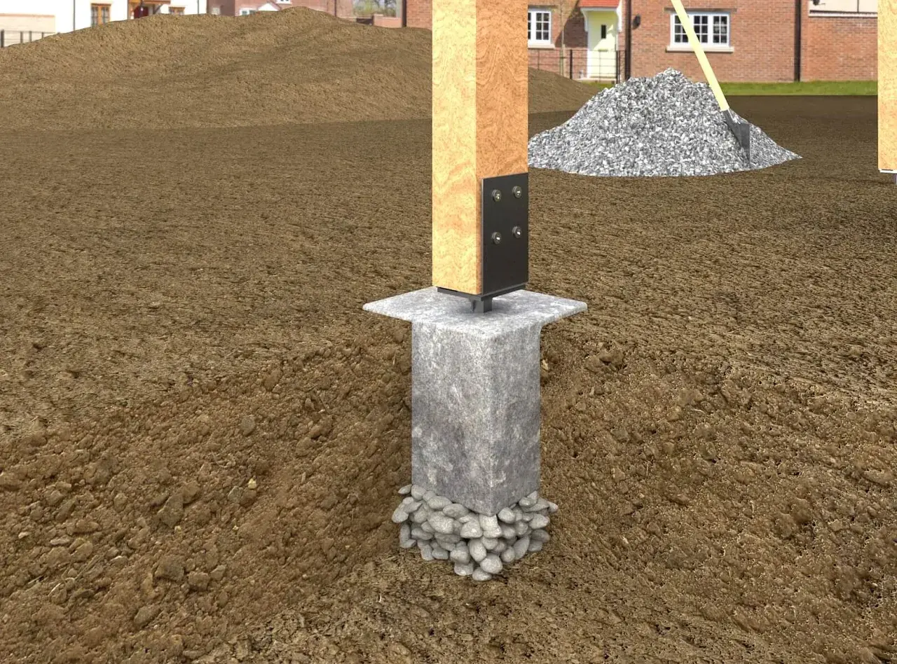 Holzbalken auf Betonfundament mit Kiesbett. So kann man das e modul berechnen.