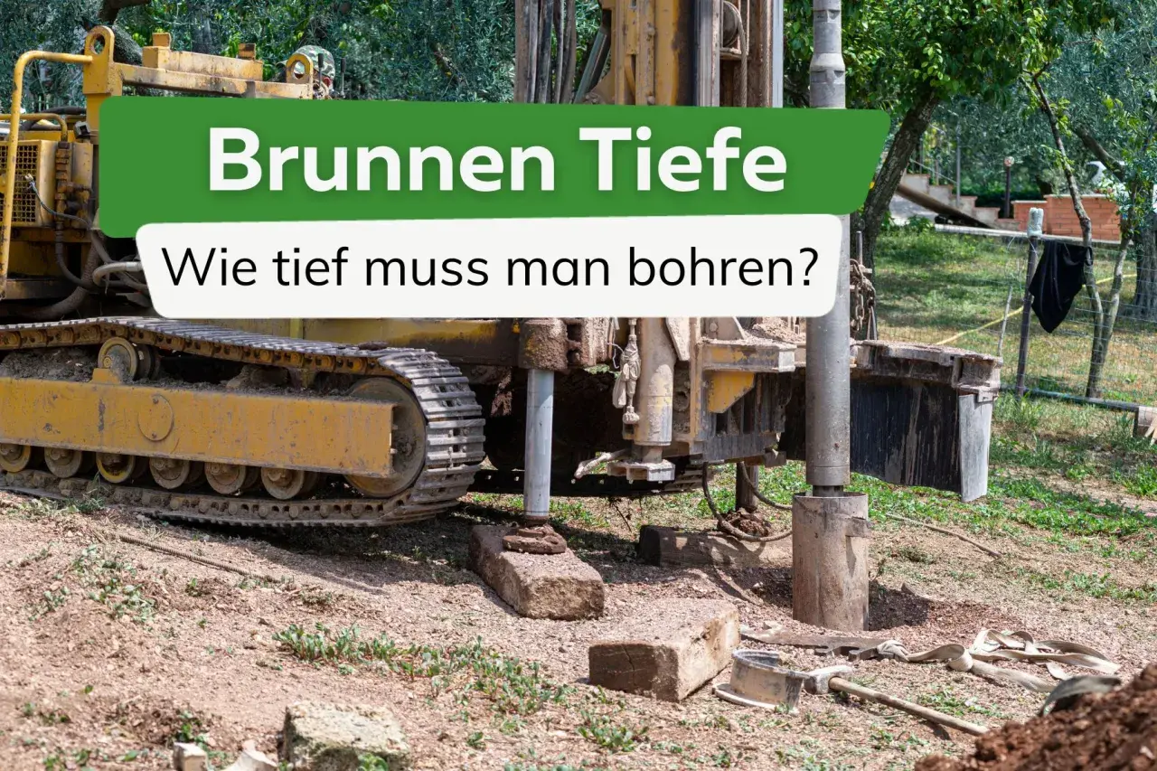 Bohrgerät im Einsatz. Die Frage "Brunnen Tiefe wie tief muss man bohren?" steht im Fokus.