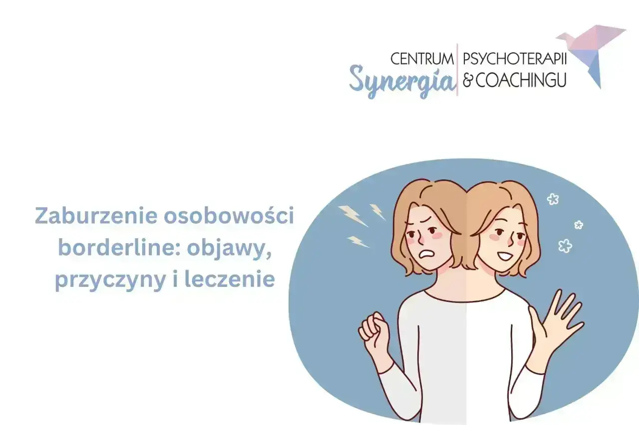 Ilustracja przedstawia dwie twarze tej samej osoby, symbolizujące zmienne nastroje w zaburzeniu osobowości borderline.