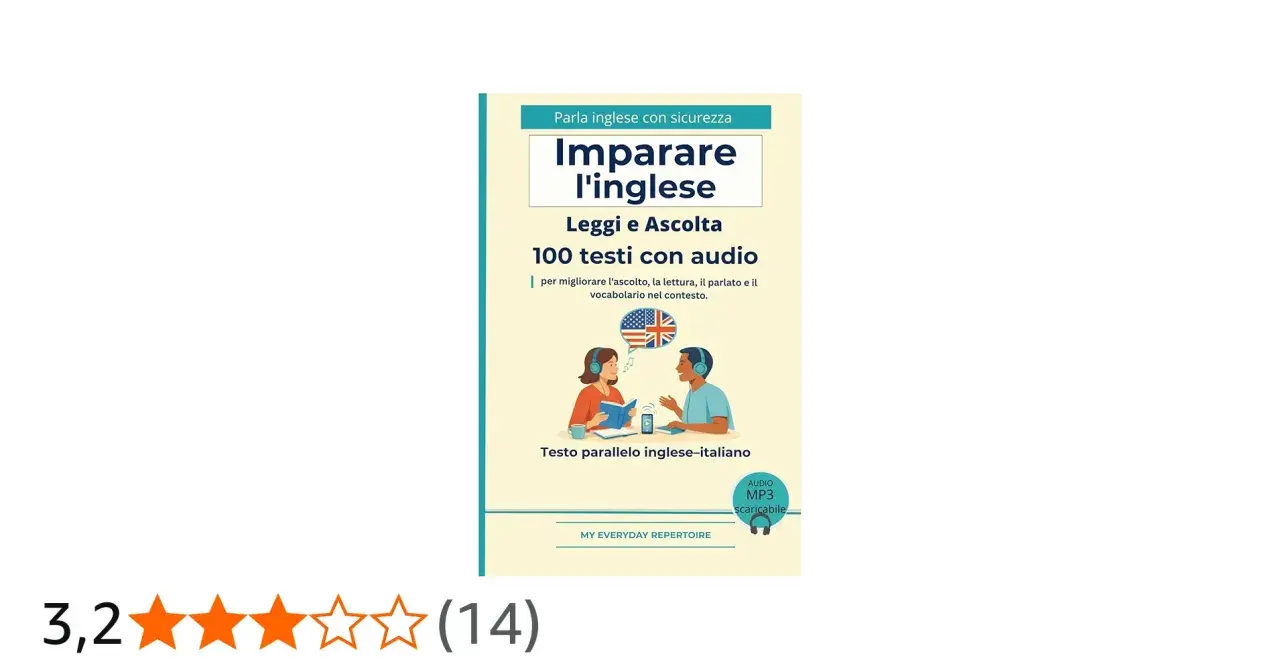 Copertina di "Imparare l'inglese": 100 testi con audio per migliorare ascolto e parlato. Ideale per chi cerca audiolibri in inglese.