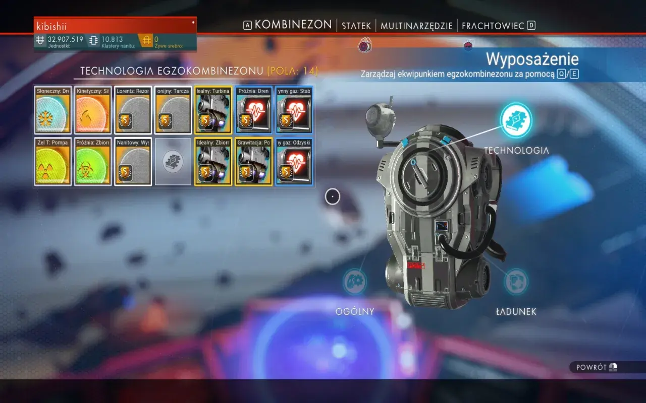 Egzokombinezon w No Man's Sky po aktualizacji. Zarządzanie technologią i wyposażeniem.