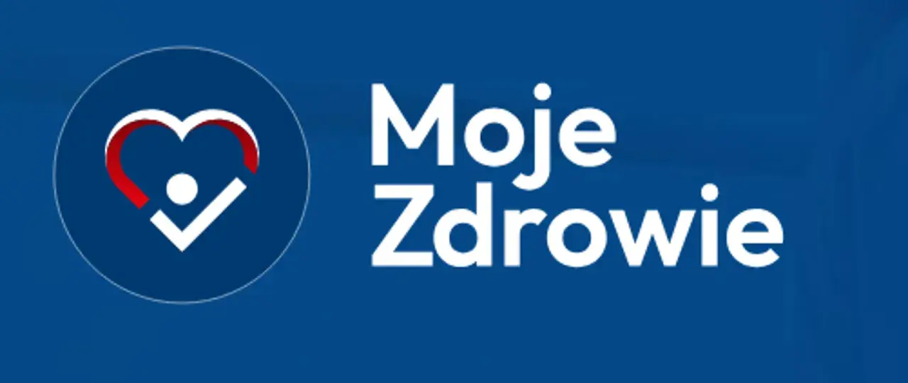 Logo "Moje Zdrowie" z symbolem serca i haczykiem, zachęcające do profilaktyki 40 plus.