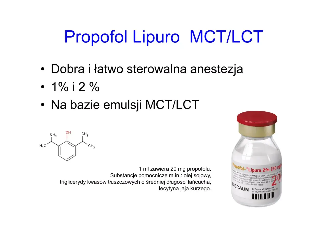Propofol Lipuro MCT/LCT: co to jest? Emulsja do znieczulenia, 1% i 2%, na bazie MCT/LCT.