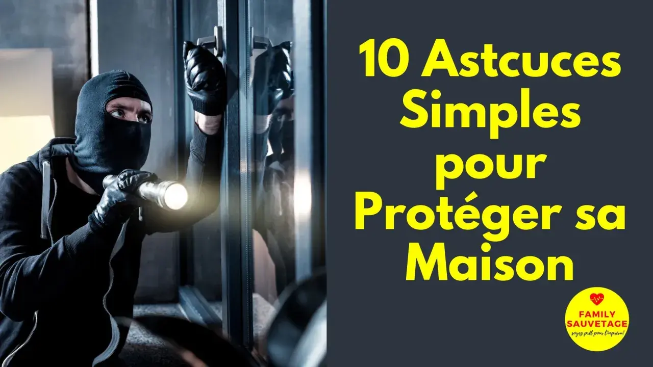 Un cambrioleur masqué tente d'ouvrir une porte avec une lampe torche. Découvrez comment protéger sa maison sans alarme.