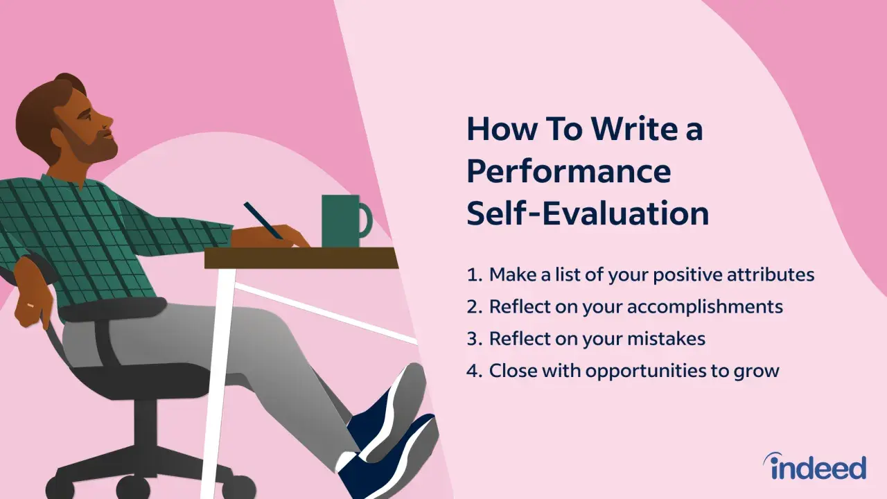 Man thoughtfully writing his performance self-evaluation, reflecting on accomplishments and growth opportunities.