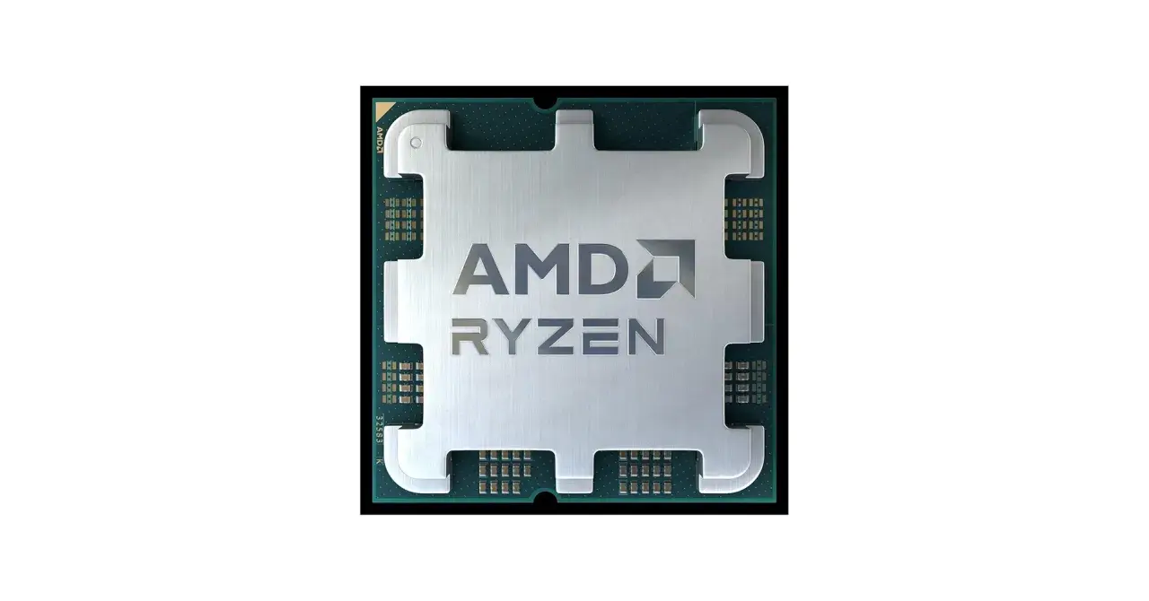 Procesador AMD Ryzen 5 7500F, con el logo de AMD y Ryzen grabado en su superficie metálica.