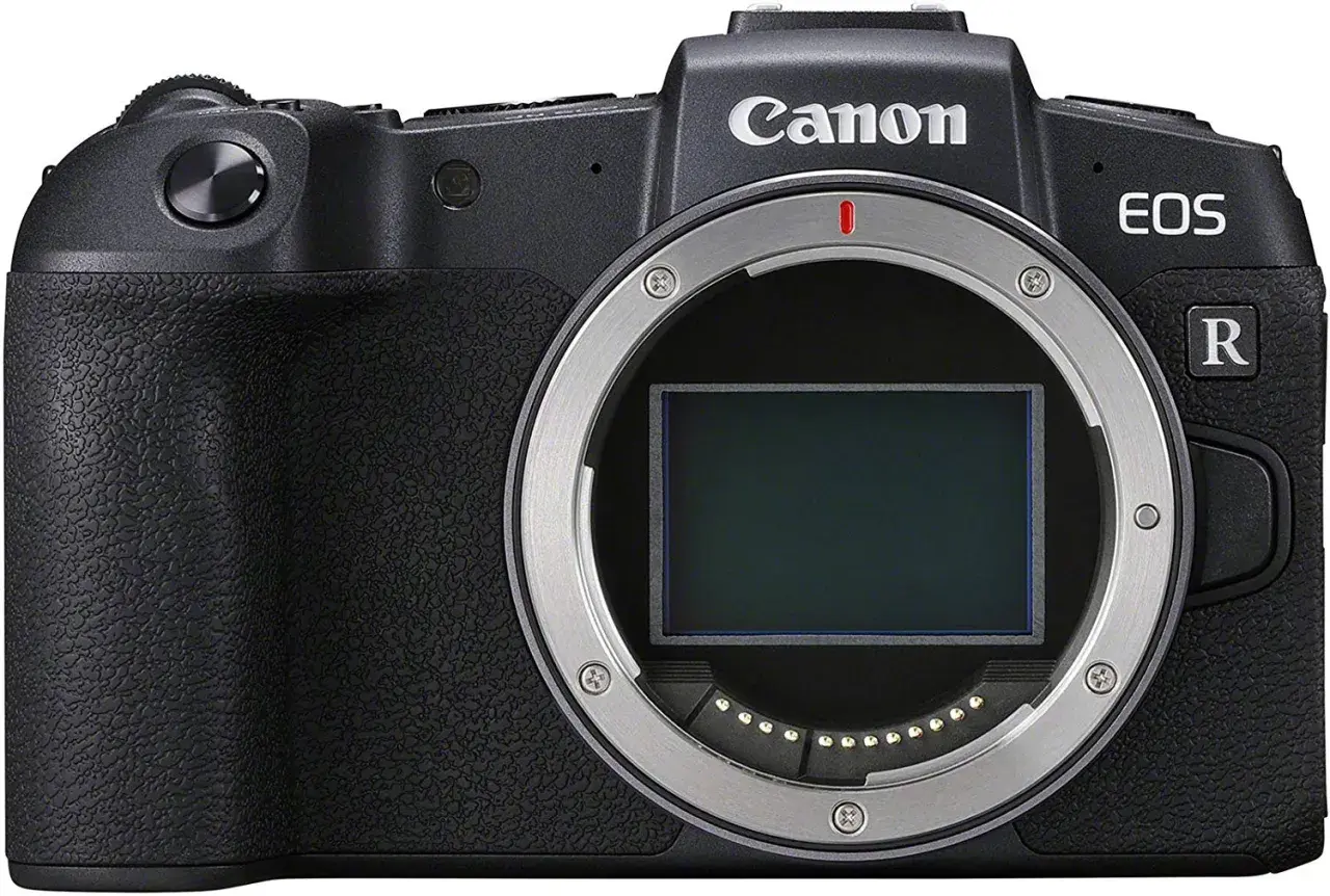 Macchina foto Canon EOS R, con obiettivo innestato.