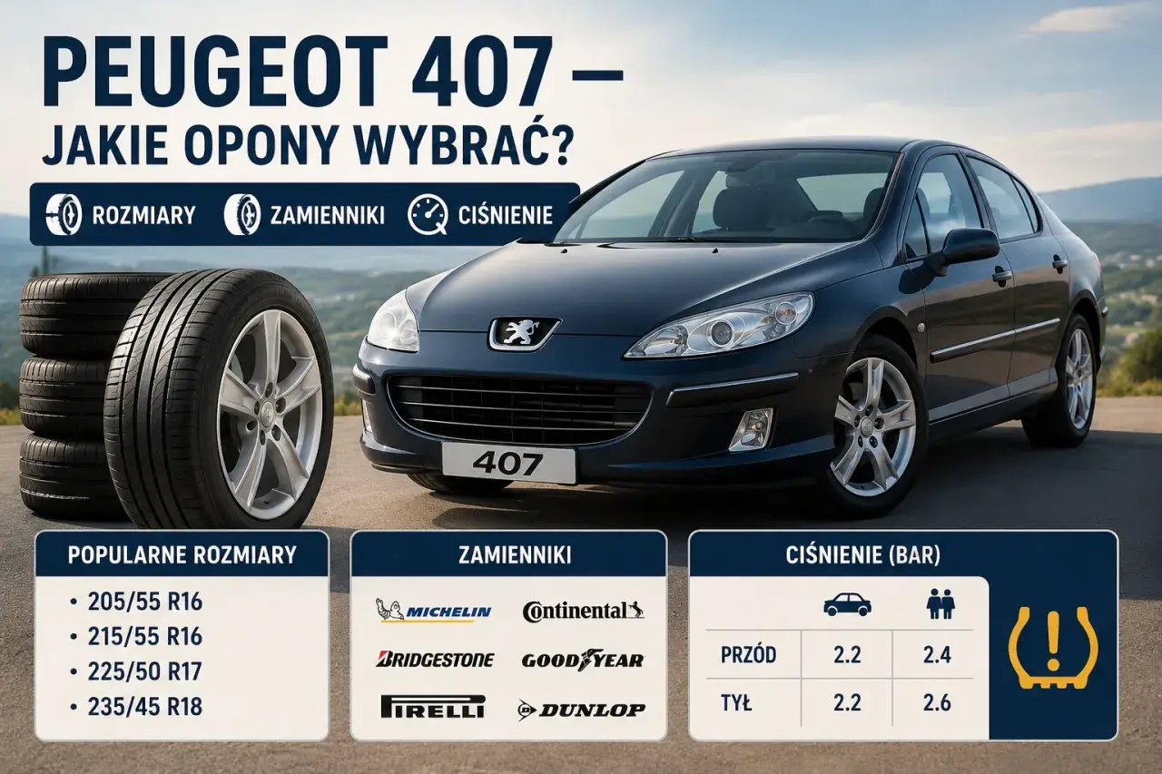 Peugeot 407 z oponami 225/50 R17. Poradnik wyboru rozmiaru, zamienników i ciśnienia.