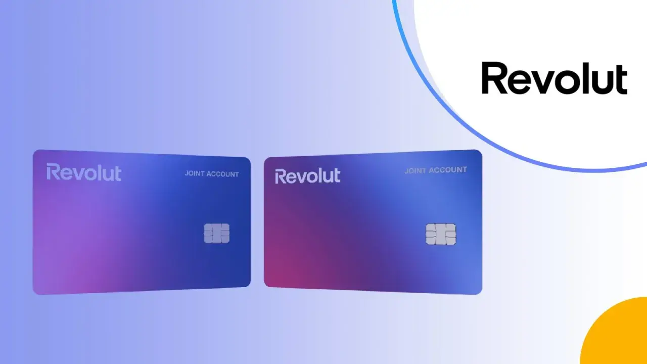 Dwie karty Revolut z napisem "JOINT ACCOUNT" i logo. Dowiedz się, jak płacić Revolutem.