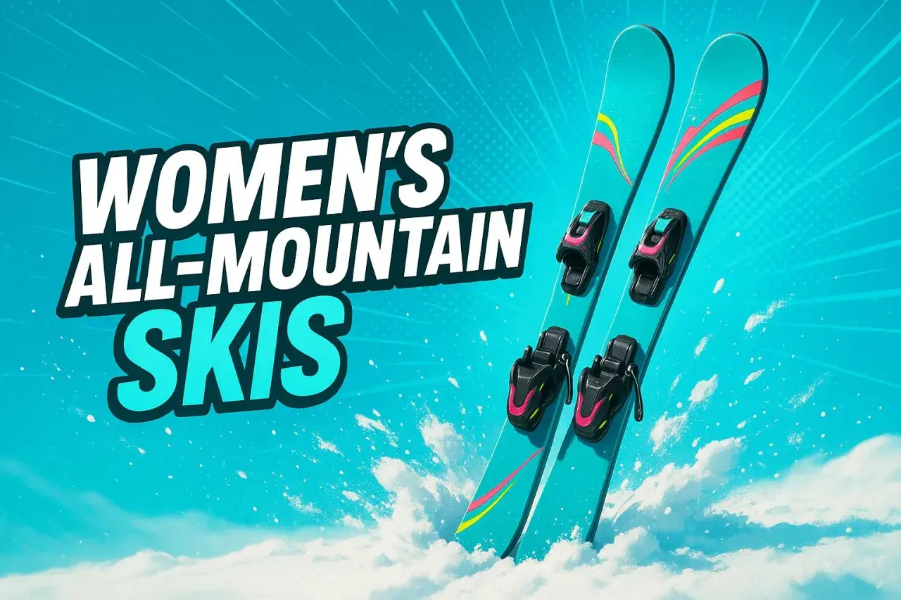 Narty all mountain damskie w kolorze turkusowym z kolorowymi akcentami, gotowe na podbój każdego stoku.