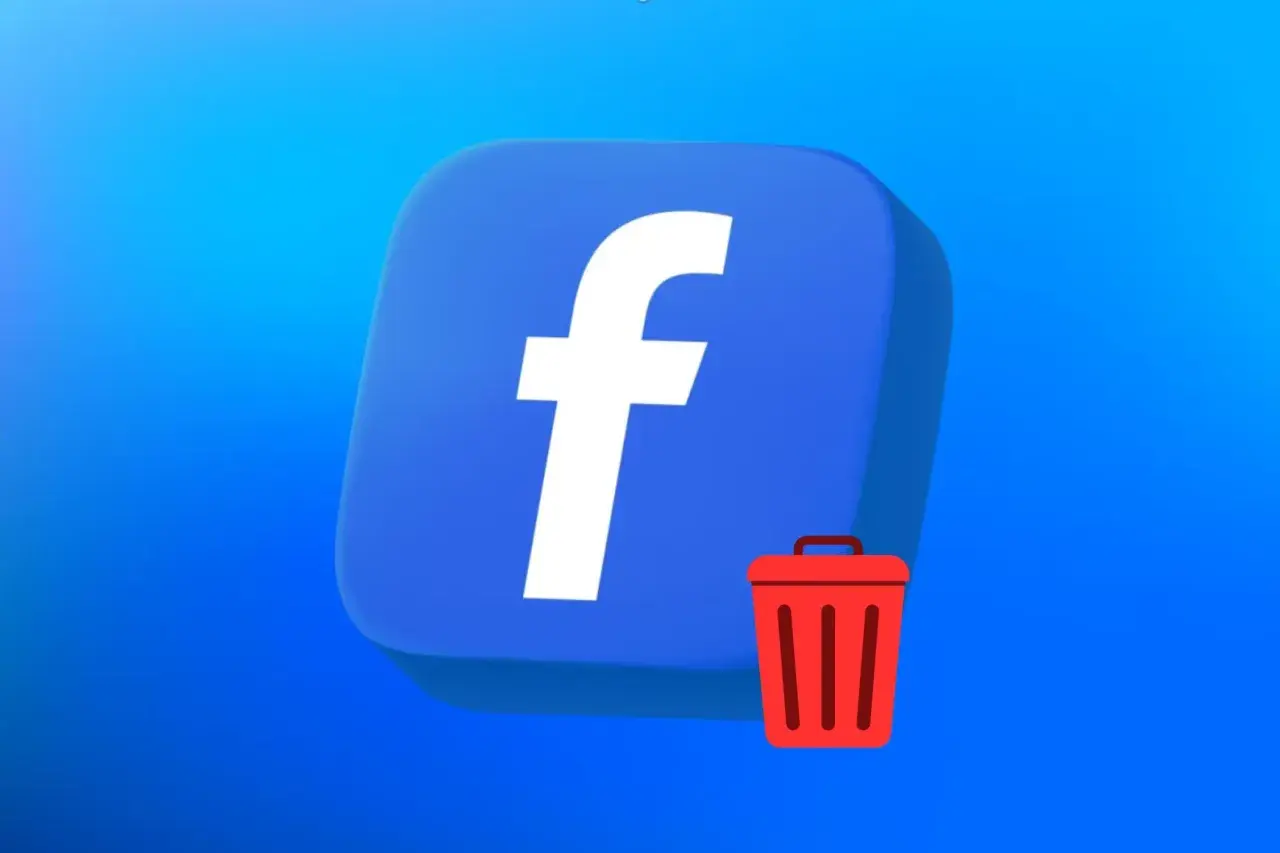 Ikona Facebooka i czerwony kosz na śmieci. Poradnik, jak usunąć konto na FB osoby zmarłej, gdy potrzebne jest zamknięcie profilu.