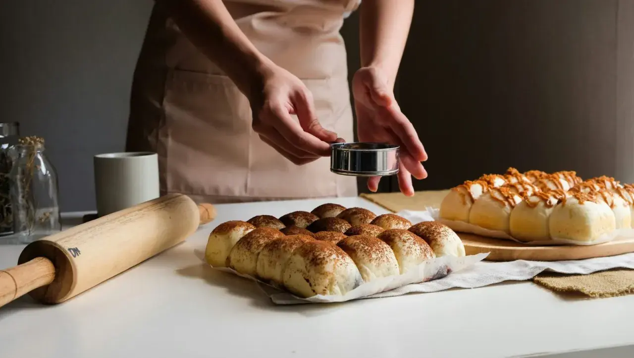 Pyszne bułeczki bez glutenu, które mogą być efektem miesiąca bez glutenu. Posypane kakao i lukrem.
