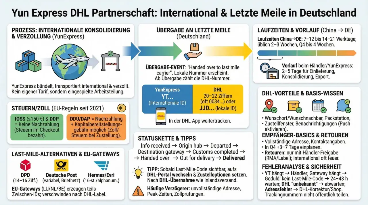 Paket arrived at customs in Germany. YunExpress übergibt an DHL für die letzte Meile.