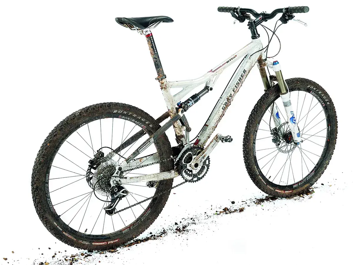 A dirty Gary Fisher HiFi Pro mountain bike, ready for its next trail adventure.