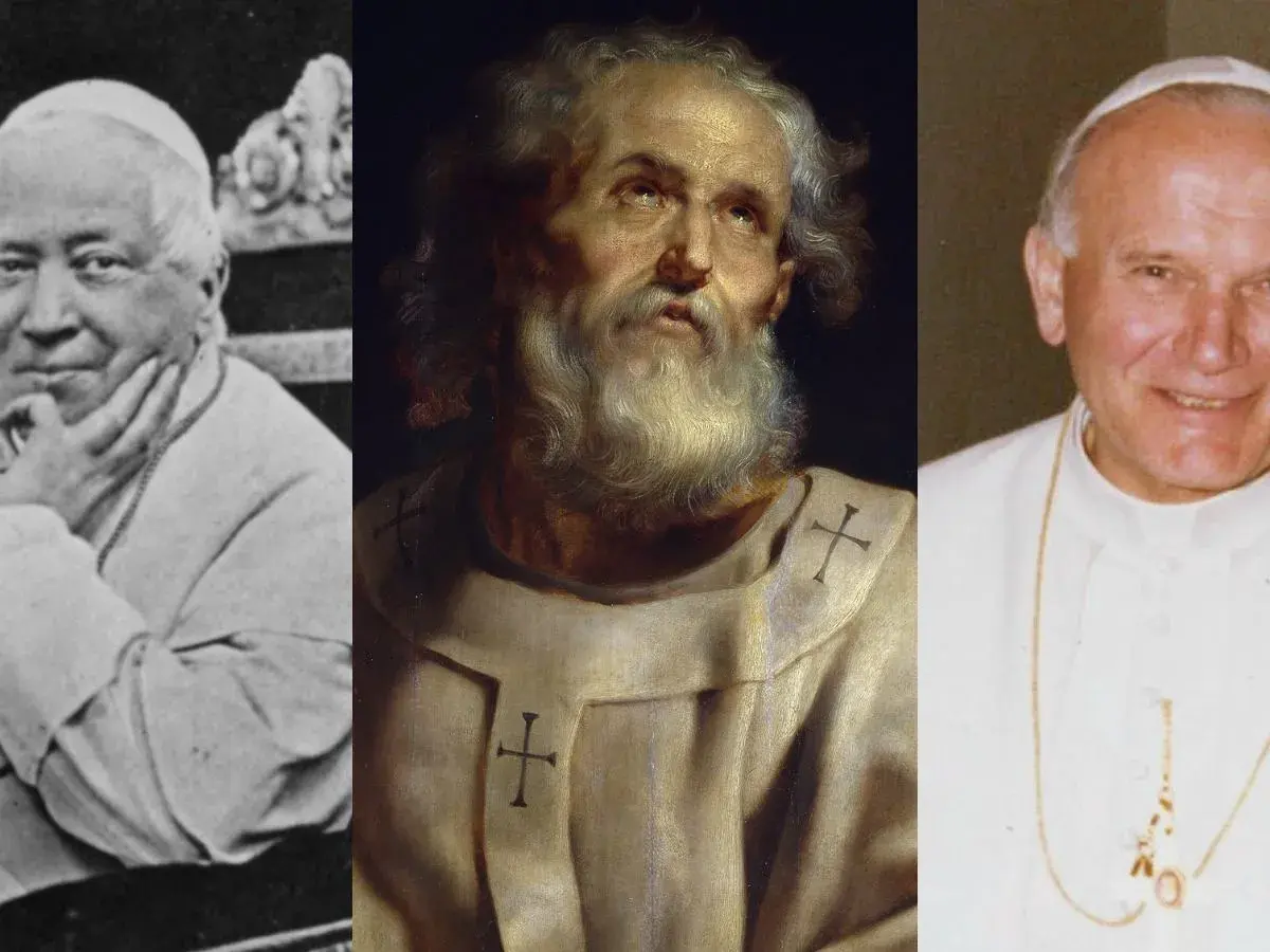 Trzy portrety papieży: Pius IX, św. Piotr i Jan Paweł II. Czy któryś z nich był najdłużej panującym papieżem?