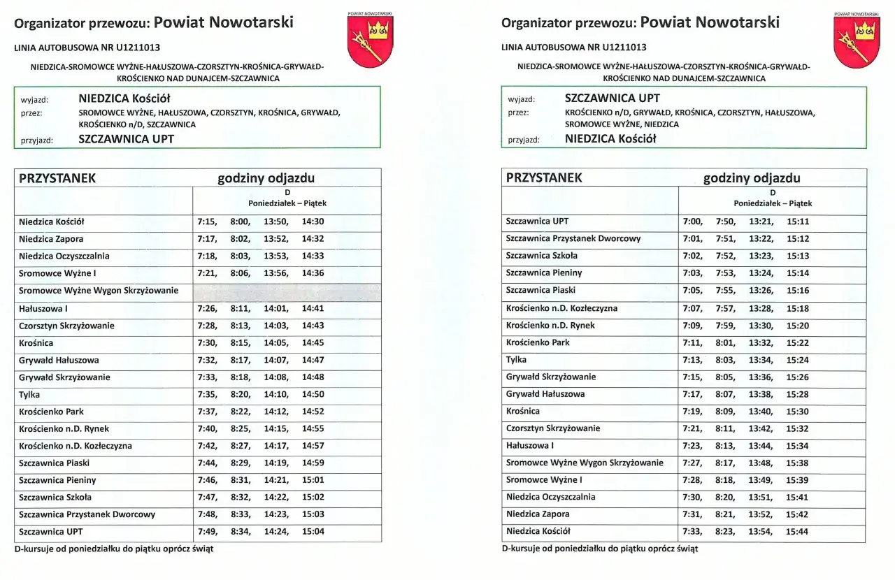 Rozkład jazdy: Niedzica Kościół - Szczawnica UPT, Sromowce Wyżne. Sprawdź bus cena i godziny odjazdu.