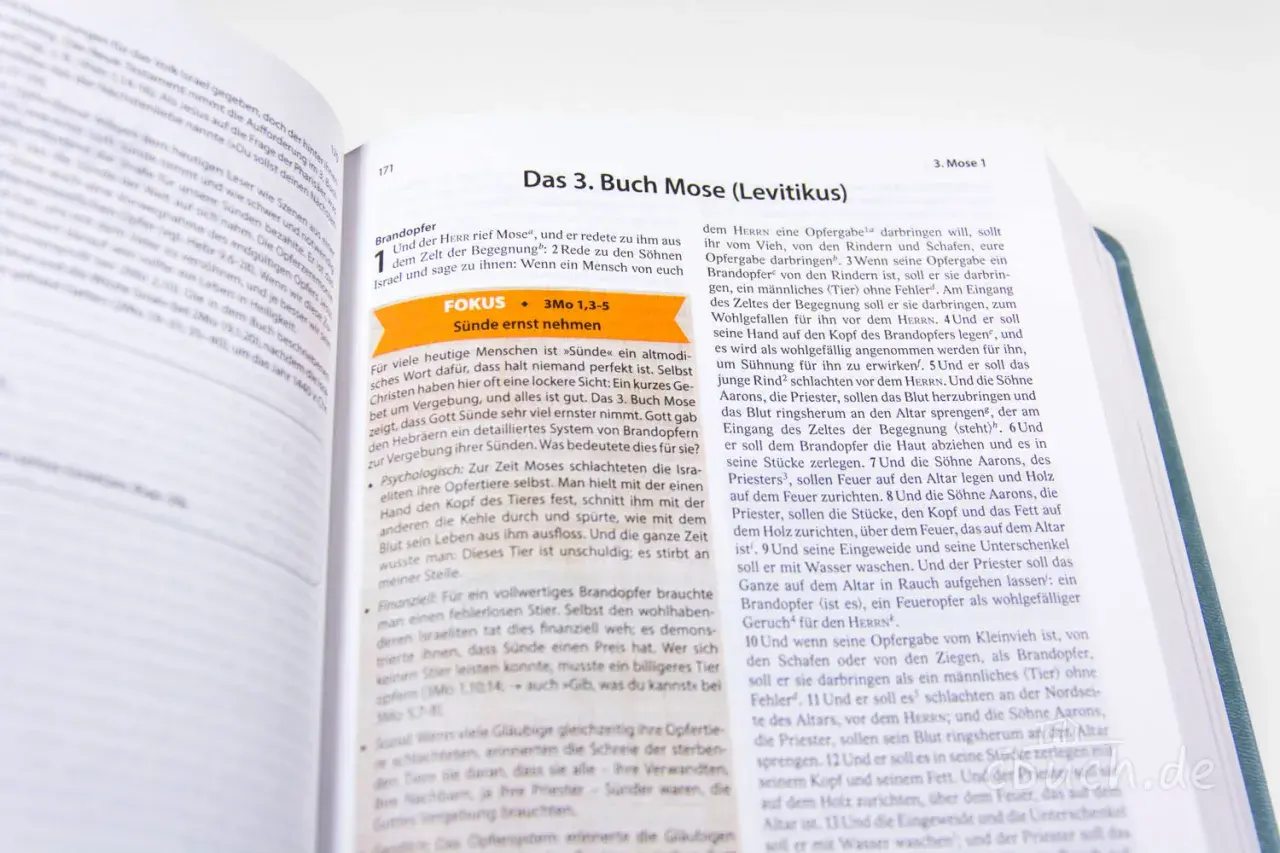Ein Buch mit biblischem Text. Der Fokus liegt auf dem Thema "Sünde ernst nehmen". Sein Wort meine Welt.