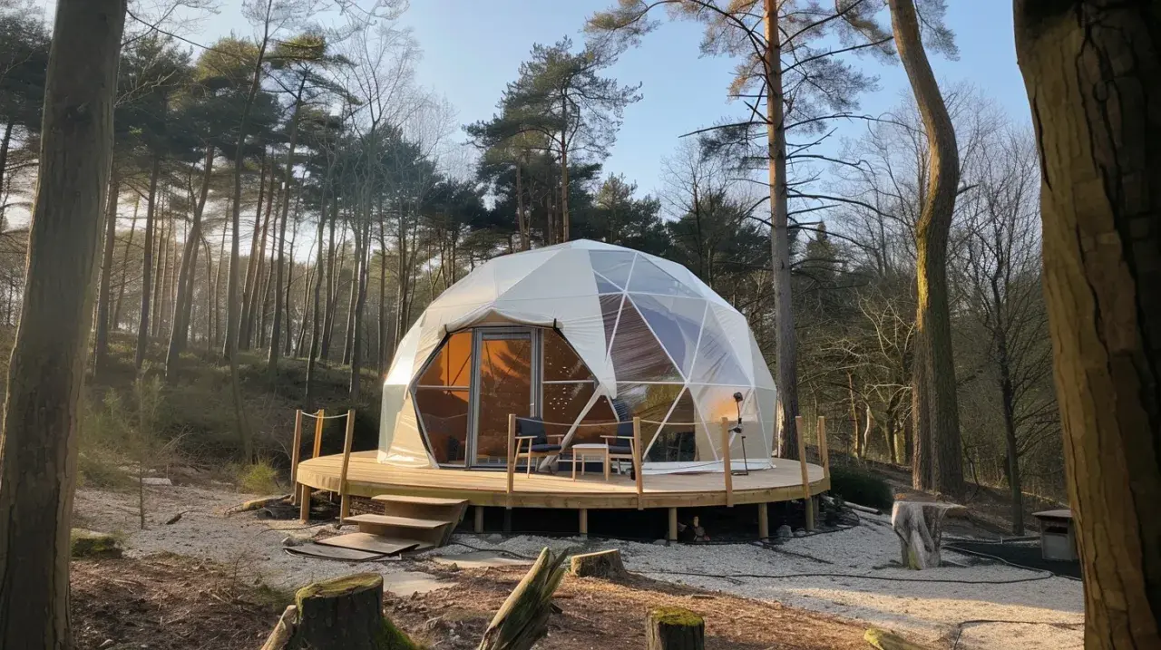 Glamping co to jest? To nowoczesny namiot geodezyjny w lesie, z tarasem i wygodnymi meblami. Idealne miejsce na relaks.
