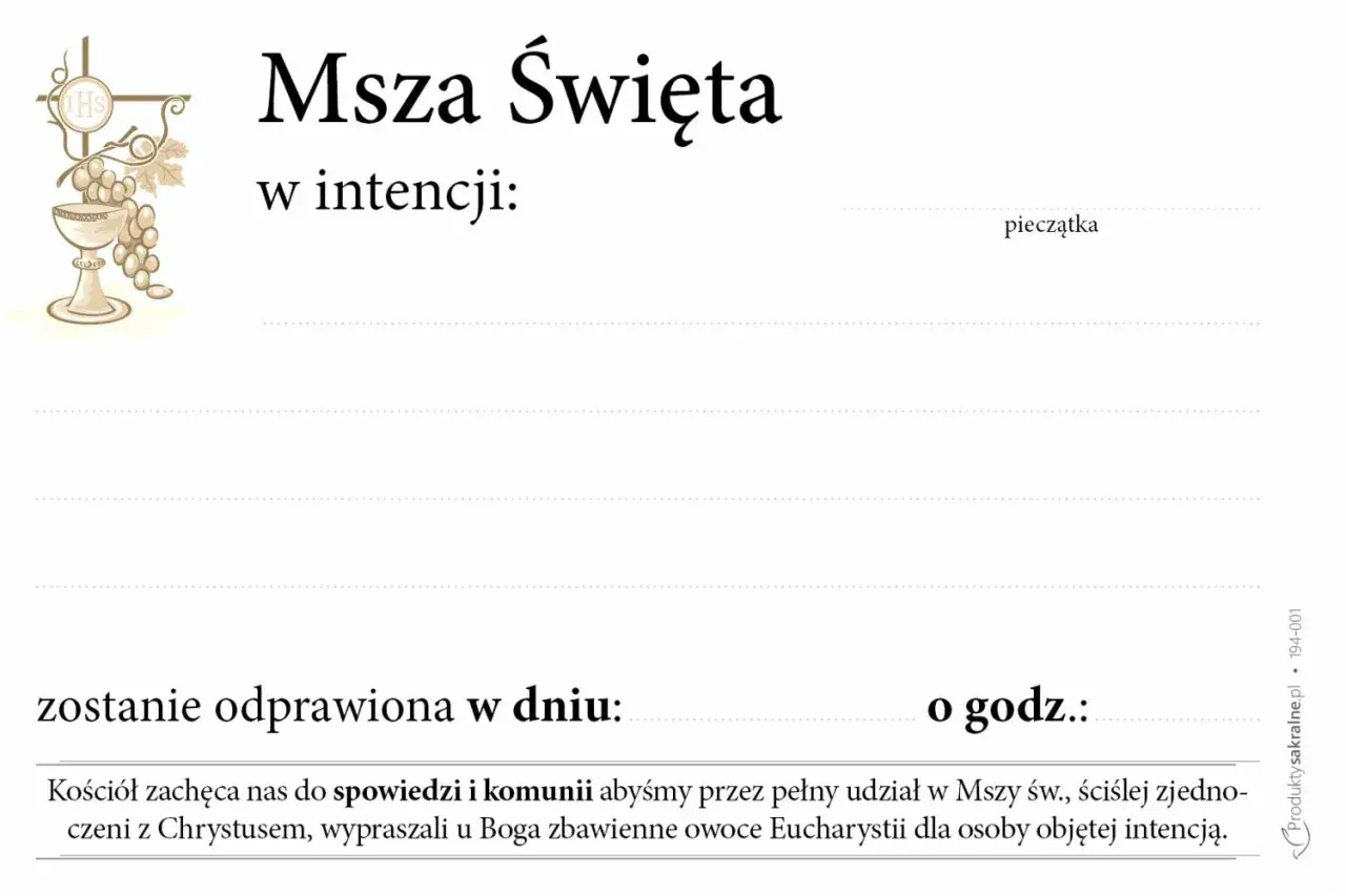 Formularz Mszy Świętej. Jak napisać intencję mszalną z okazji 18 urodzin? Wpisz datę i godzinę.