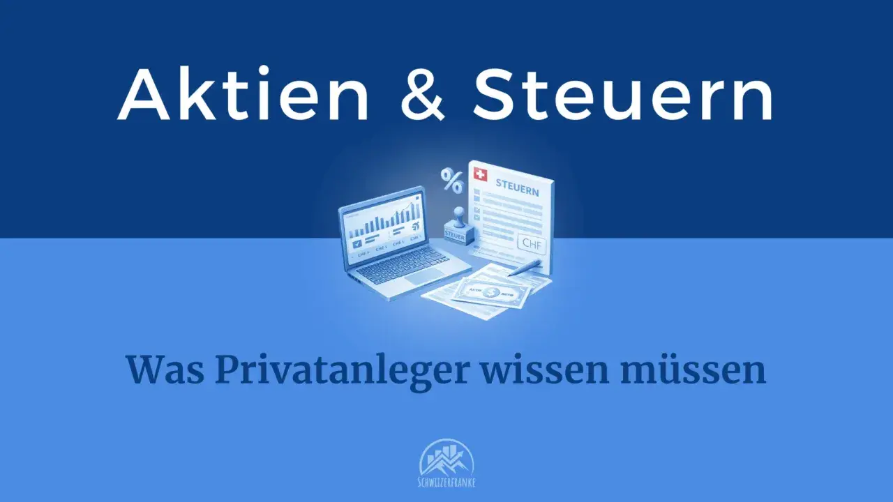 Aktien & Steuern: Erfahren Sie, wie Sie Ihre Aktien steuerfrei nach 12 Monaten verkaufen können. Illustration zeigt Laptop mit Charts, Steuerdokument und Geld.