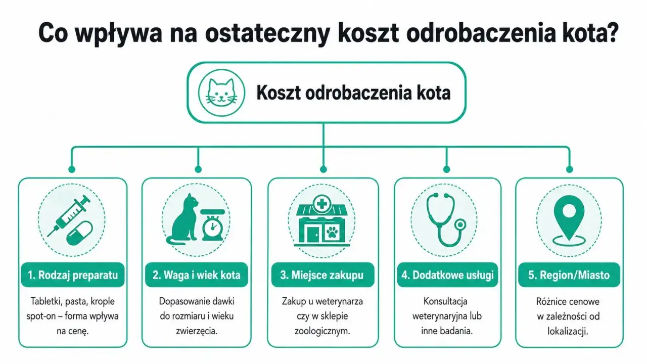 Co wpływa na ostateczny koszt odrobaczenia kota? Rodzaj preparatu, waga i wiek zwierzęcia, miejsce zakupu, dodatkowe usługi i region.