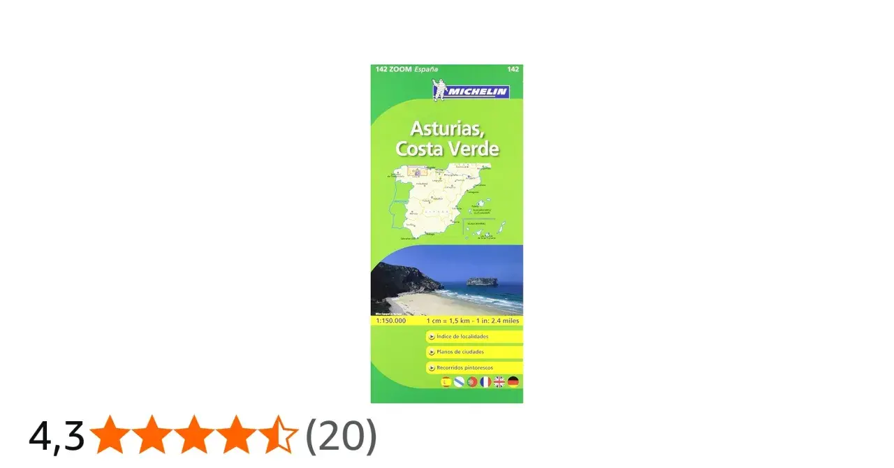 Mapa Michelin de Asturias, Costa Verde, ideal para planificar tus km costa Asturias. Incluye índice, planos y recorridos.