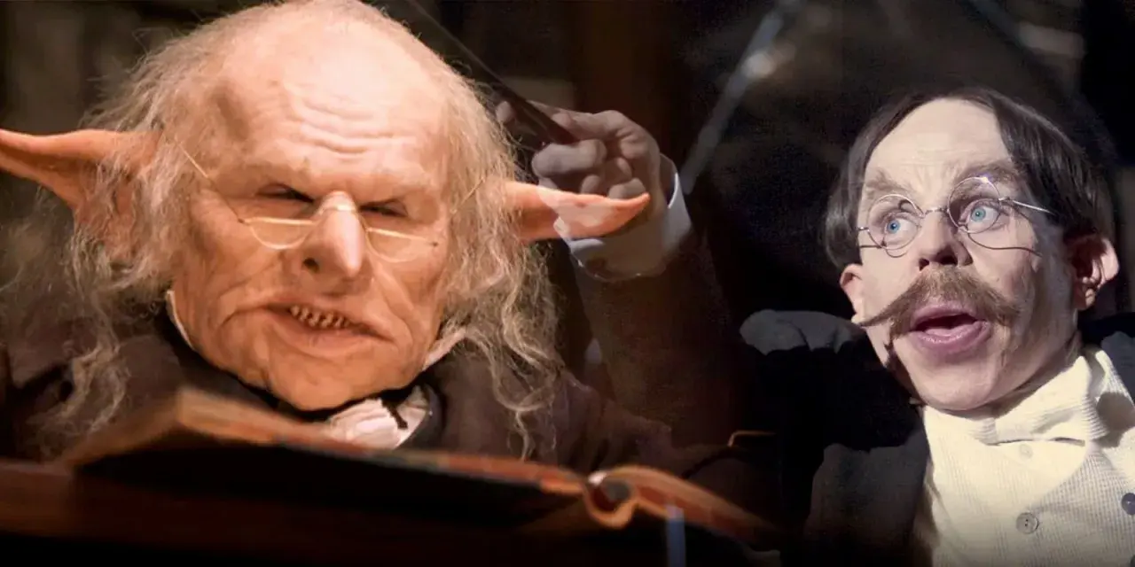 Warwick Davis jako Goblin i profesor Flitwick w świecie Harry'ego Pottera.