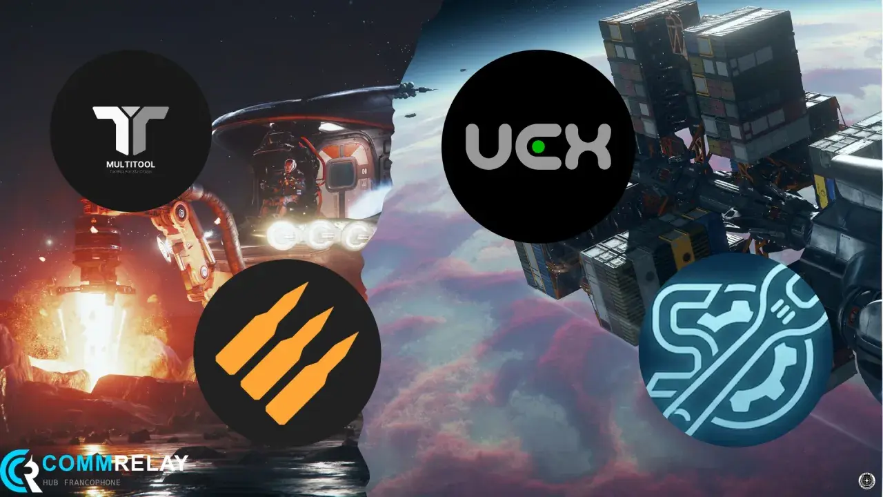Icônes de Multitool, UCX, munitions et outils sur fond de scènes Star Citizen. Configuration idéale pour les joueurs.